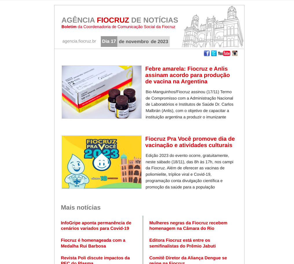 Imagem de 1 newsletter com várias notícias